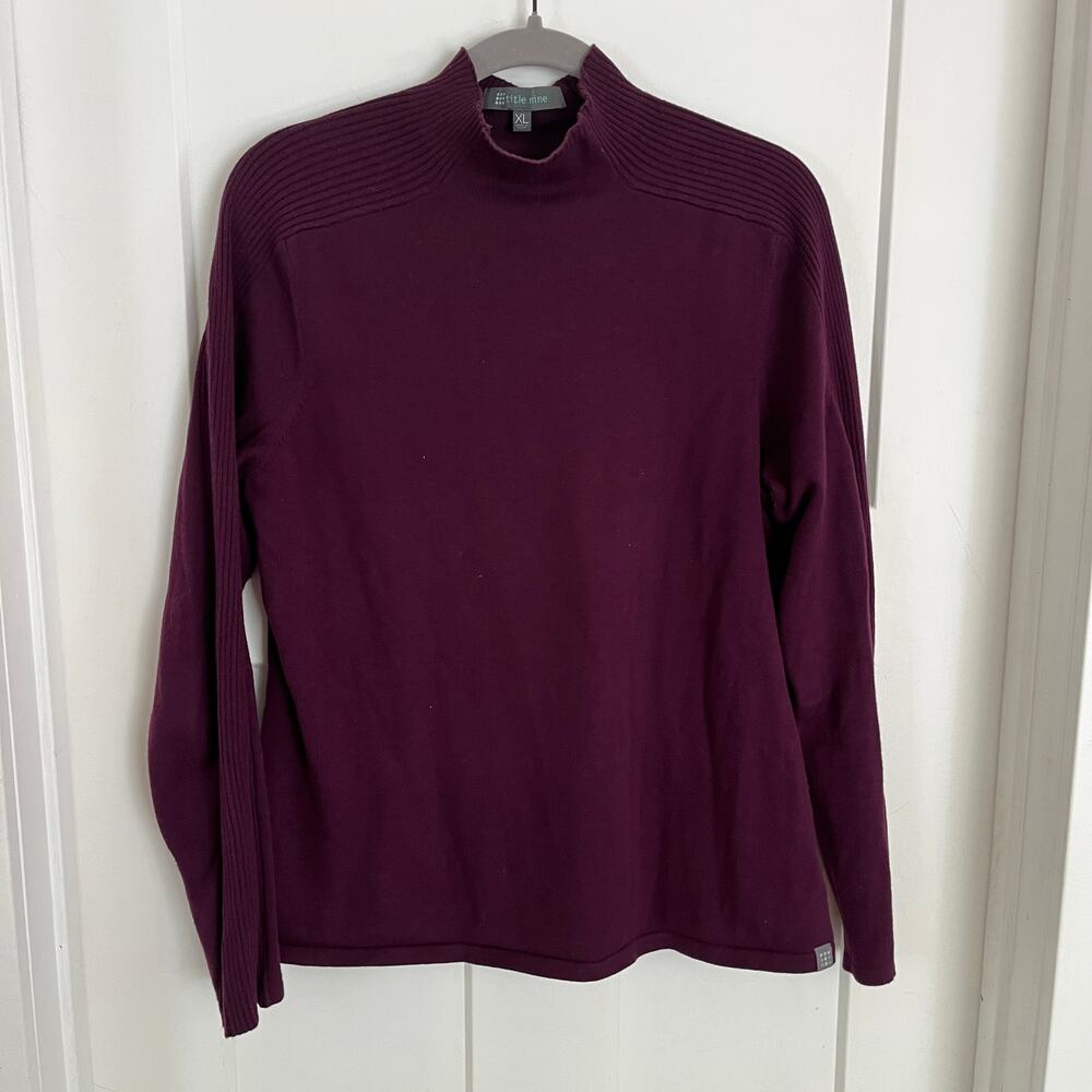Title Nine Mock Neck Sweater Deep Plum Ribbed Sleeves Women's L